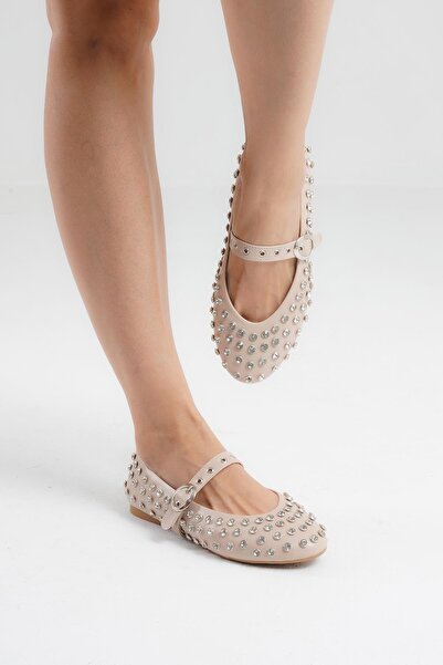 Beyond Beige Disco Stone Women's Buckle Leather Ballerinas Bynddsc02