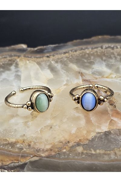 NBS Beautiful Naturel Stones حلقة نحاسية نقية مكونة من قطعتين باللون الأخضر والأزرق وألوان رائعة هدية رائعة ذات جودة عالية