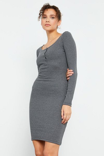 TOMMY LIFE Anthracite Melange Camisole Knitwear Slim Fit Placket Collar Γυναικείο φόρεμα - 97116