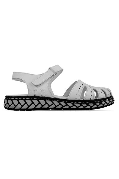 Lal Shoes & Bags Daisy Women's Genuine Leather Cage Detailed Velcro Sandals Shoes-White