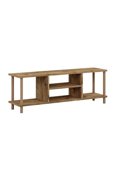 interGO TV Stand With Shelves Wooden Legs - Atlantic Pine Pattern