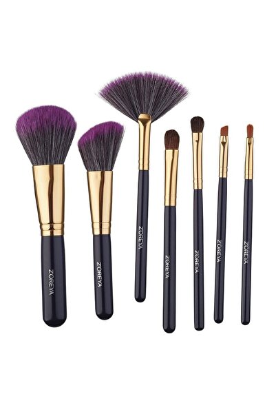 Z'oreya 7-Piece Black Travel Size Makeup Brush Set with Wooden Handle