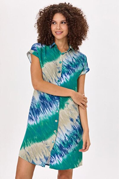 İKİLER Buttoned Front Low Sleeve Shirt Dress 025-4000