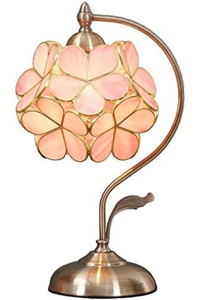 HOME LONDON BREEZE Kiraz Çiçeği Masa Lambası, Pembe Tiffany Tarzı, Pirinç Ayaklı