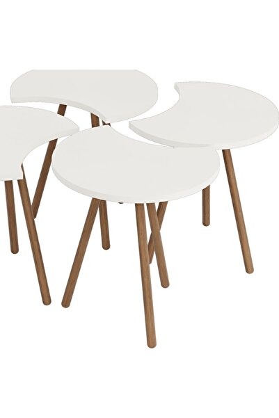 interGO Quadruple Coffee Table Wooden Legs - White