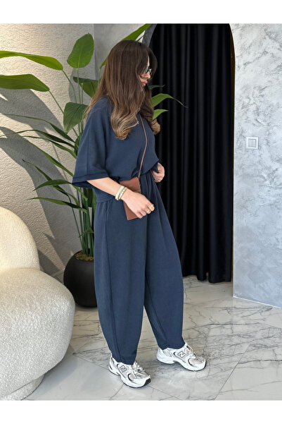 My Blog Sötétkék mosott kerékpáros nyakú modális öltöny - 8559