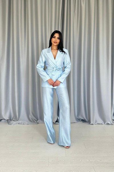 Aymood Set strălucitor de jachetă și pantaloni cu brâu albastru