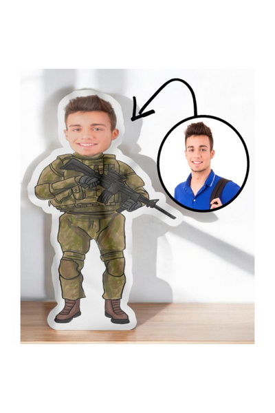 Hediyefoni Kişiye Özel Asker Şekilli Bez Bebek Yastık
