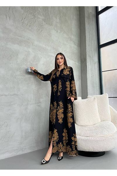 PREMİER VİE Hijab New Season Black Color Patterned Shirt Dress