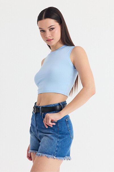 Rays Blue Sleeveless Crew Neck Crop Tank Top 318