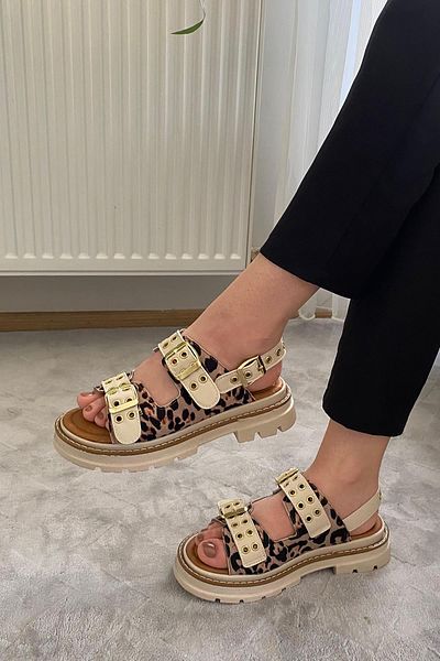 Preshley Beige Leopard Mendez Cabin - sandale ortopedice feminine K-12