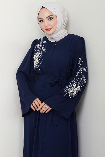hafsamina Μοτίβο λουλουδιών με πέρλες Ζώνη Ferace Navy Blue HM2720