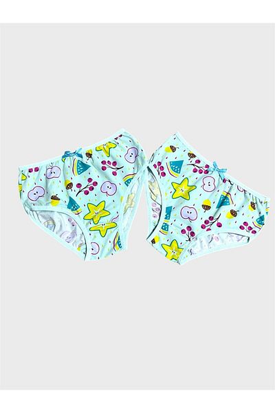 elmas kids Κοριτσίστικο εσώρουχο 100% βαμβακερό πράσινο αστέρι με μοτίβο φρούτων 2 τεμαχίων