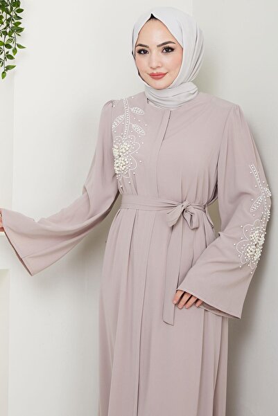 hafsamina Μοτίβο λουλουδιών με πέρλες Ζώνη Ferace Beige HM2720