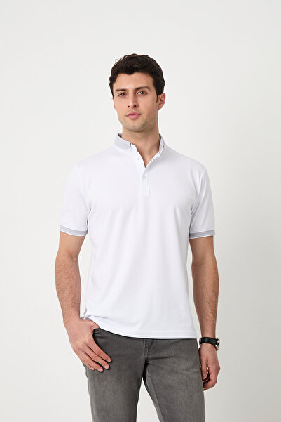 SILVANO تي شيرت رجالي صيفي أساسي بأكمام قصيرة وياقة بولو بيضاء