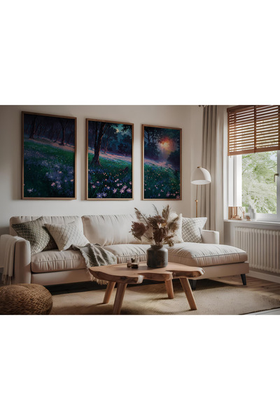 ARTCASTLE Set de 3 tablouri cu ramă din lemn Pădure Întunecată