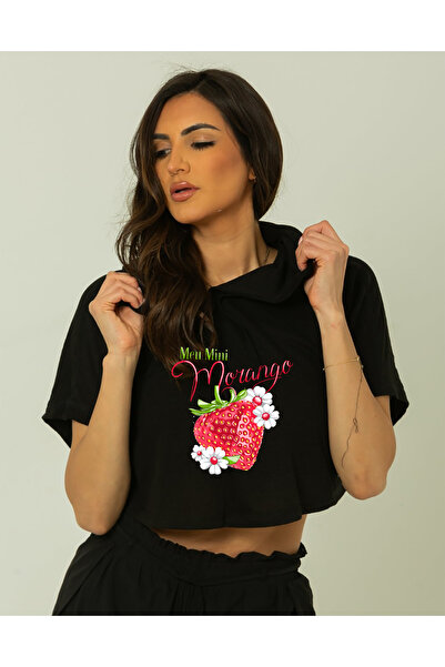 SUNFREE ПОПУЛЯРНИЙ ТРЕНД MEU MINI З НАДРУКОМ ЧОРНИЙ КАПЮШОН КРОП