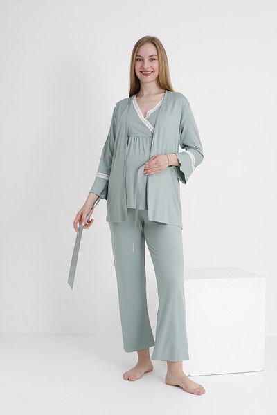 Miss Dünya Lissa Lace Trimmed V-Neck Maternity and Maternity Pajama Set