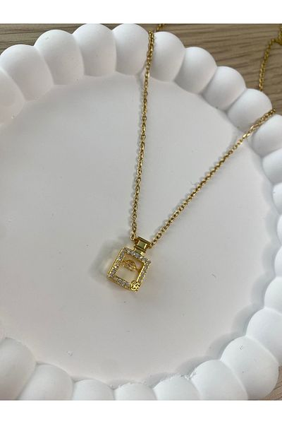 Mia Gold Color Steel Necklace with Perfume Bottle Detail