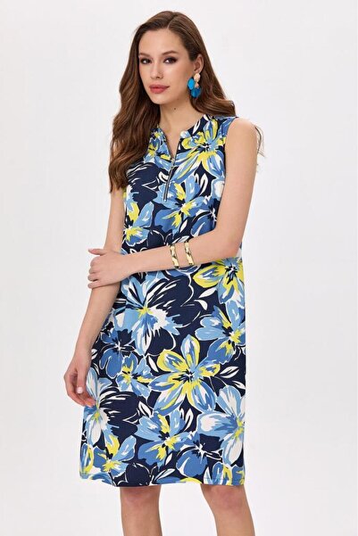 İKİLER Yakası Fermuarlı Kolsuz Elbise 025-4009