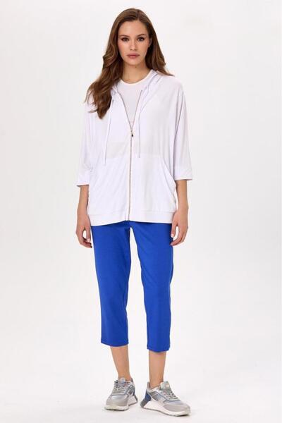 İKİLER Fermuarlı ve Cep Detaylı Kapüşonlu Hırka 025-4400