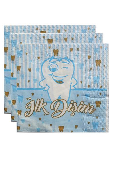 Parti dolabı 16 Pieces My First Tooth Blue 33X33 cm Napkin Tooth Wheat Party Napkin