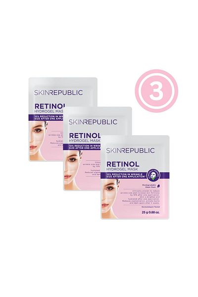 Skin Republic Retinol Hydrogel Face Mask Sheet Treatment Reduces Wrinkles 25g - Pack Of 3