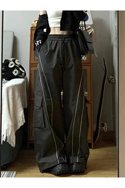 Bravebell Pantaloni de sport unisex largi Y2k Line Detail Parașuta