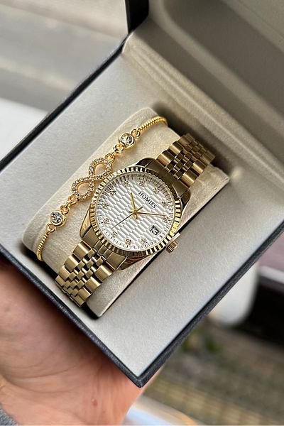 Homies Women's Wristwatch with Calendar 2 Years Warranty Gift Box + Bracelet