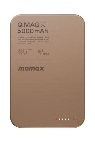 Momax Q.Mag X 5000mAh Magnetic Wireless Battery Pack USB-C Up to 15W PD output Gen2 Desert Titanium