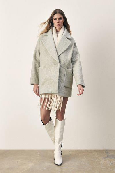Sateen Wide Pocket Boucle Coat - Mint