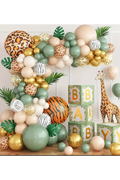 Çemrek Süs Parti مجموعة بالونات سفاري منقوشة على شكل زرافة وحمار وحشي مكونة م...