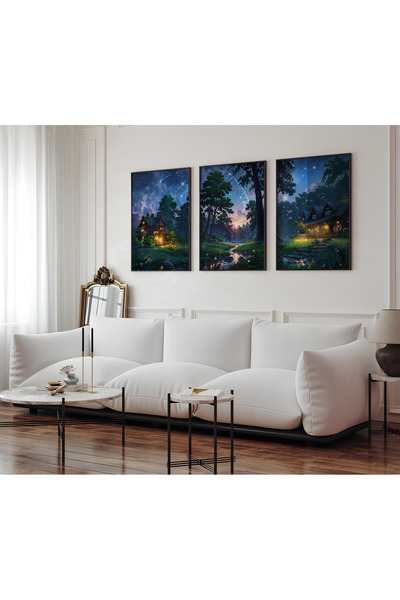 ARTCASTLE Set de 3 tablouri cu ramă din lemn Forest Home