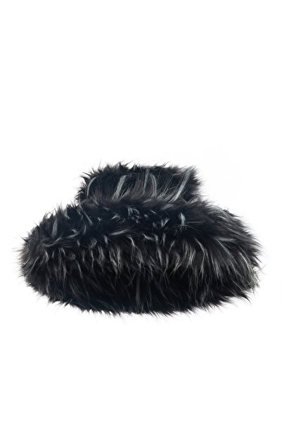 LARA ARI Siyah Kürklü Büyük Boy Şapka