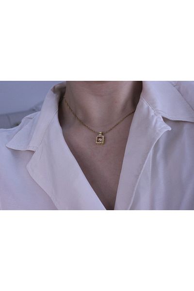 Mia Gold Color Steel Necklace with Perfume Bottle Detail