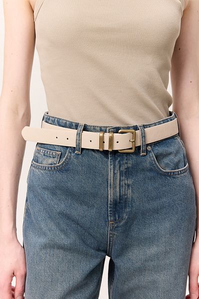 Manuka Beige Square Metal Buckle Belt