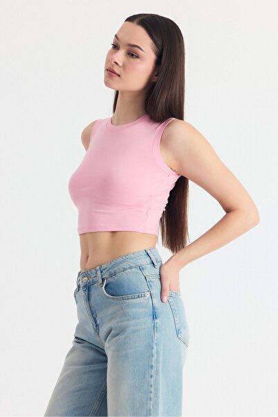 Rays Ροζ αμάνικο Crew Neck Crop Tank Top 318