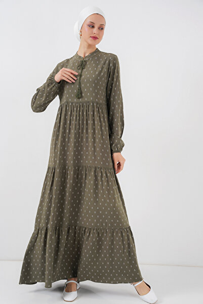 Bigdart 1627 Collar Lace-Up Hijab Dress - Khaki
