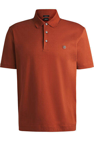 BOSS Erkek Polo Yaka Düğme Kapamalı Kısa Kol Turuncu Polo Yaka T-Shirt 505202...