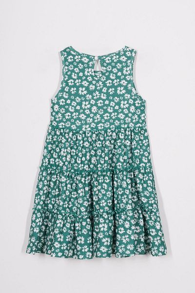 zepkids Rochie pentru fetiță de culoare verde cu decolteu cu flori și accesorii pentru pălărie