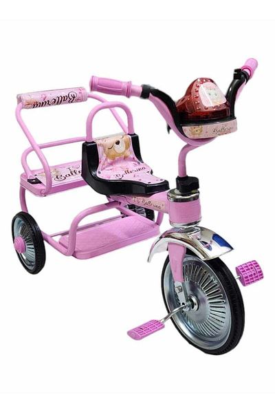 BabyCara دراجة ثلاثية العجلات بمقعدين حديدية للأطفال مزودة بأصوات وأضواء