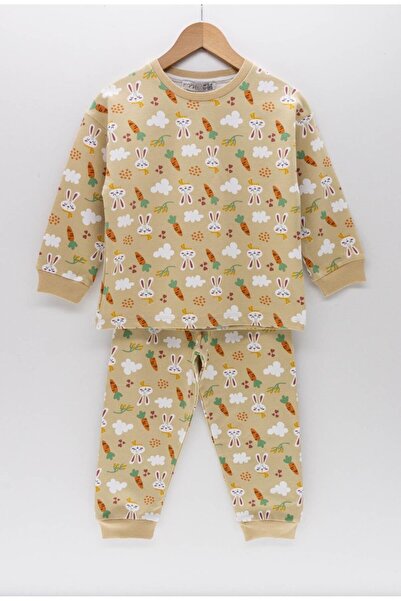 Little Miny Kids طقم بيجامة بناتي من MinyKids بنمط أرنب من خيطين كريمي