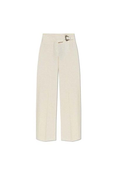 Versace Women's Regular Fit Pleated Wide Leg Belt Detailed White Trousers