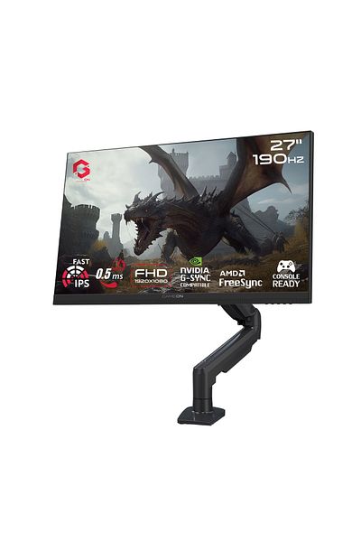 GAMEON GOM27FHD190IPSX 27 Inch Gaming Monitor, 1920x1080p FHD, 190Hz Fast IPS, 0.5ms with Stand - Black