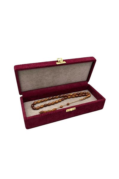 MeGass Dekor New Domestic Production Covered Linen Fabric Claret Red 25 cm / 10 cm Prayer Beads Display Box