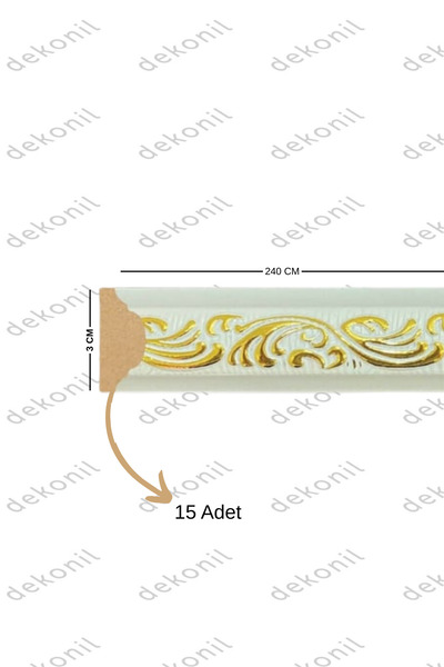 Dekonil Sarmaşık Beyaz Altın Renk Duvar ve Tavan Çıtası 3cm (15 Adet)