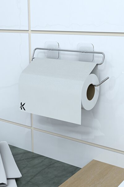 Alper Banyo Krom Güçlü Yapışkanlı Kağıt Havlu Tutucu, Solo Havluluk - Delmede...