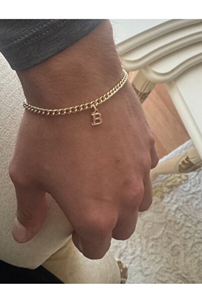 anadolusilver Altın Kaplama Oynar Harfli, Gurmet Zincir Bileklik 3,6 Mm - Ita...