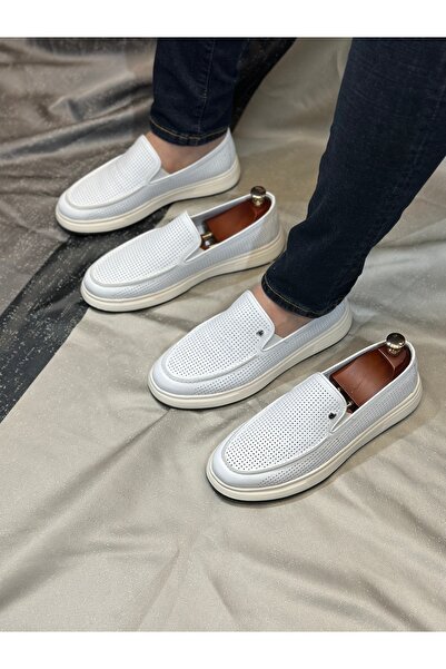 Avni Ceylan Perforated Breathable Genuine Leather Ballerina Shoes