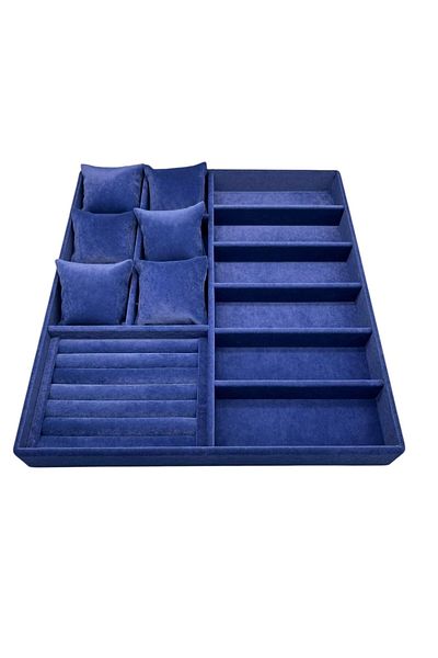 MeGass Dekor Domestic Production Miami Model Suede Fabric Navy Blue Color 38 cm /34 cm Jewelry Display Drawer Stand